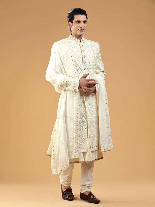 Rich cream georgette sherwani