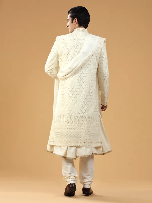 Rich cream georgette sherwani