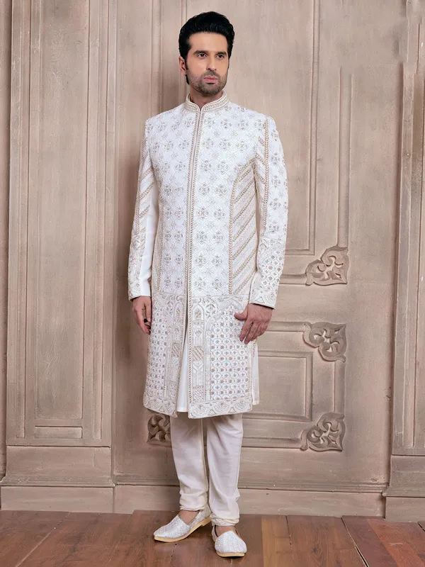 Rich cream raw silk sherwani