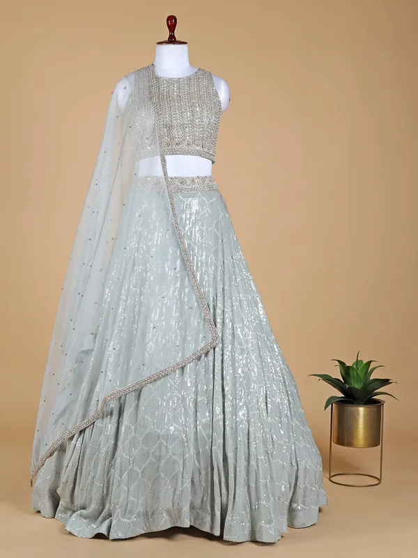 Rich light grey georgette lehenga choli