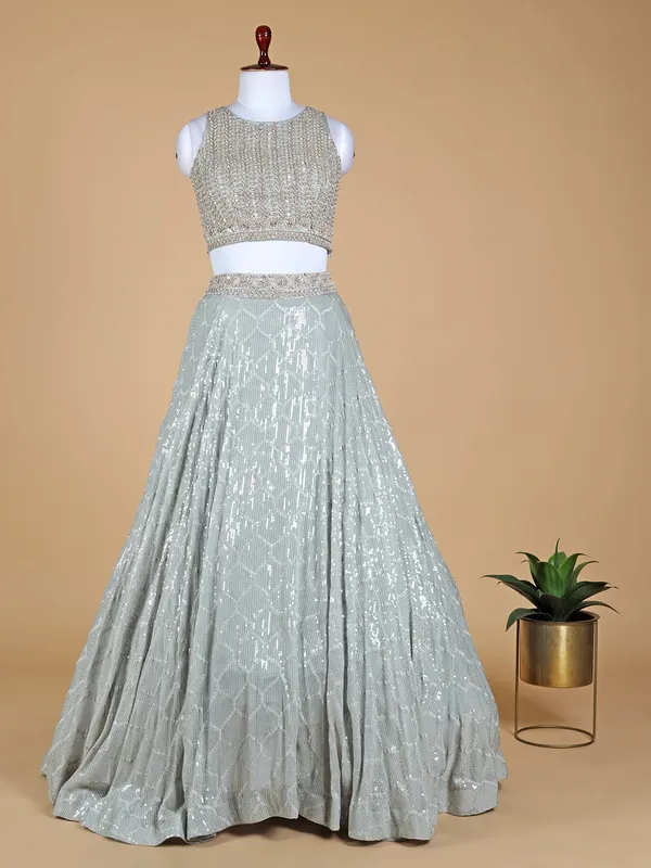 Rich light grey georgette lehenga choli