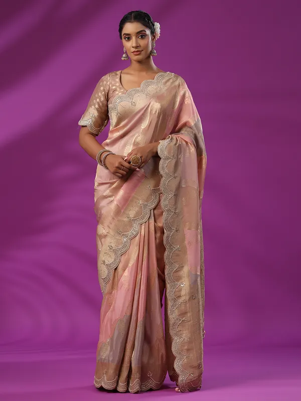 Rich mauve pink tissue silk saree