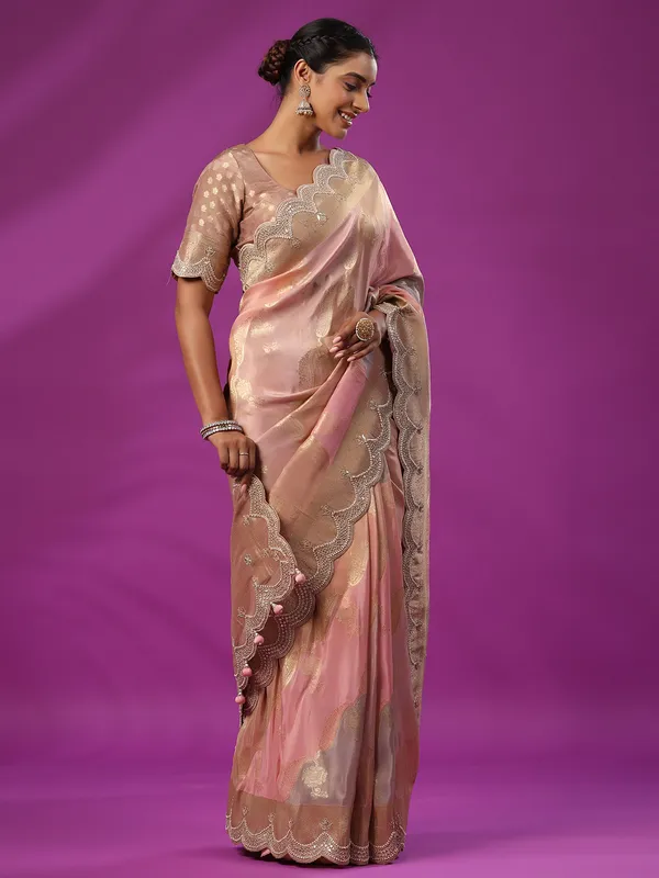 Rich mauve pink tissue silk saree
