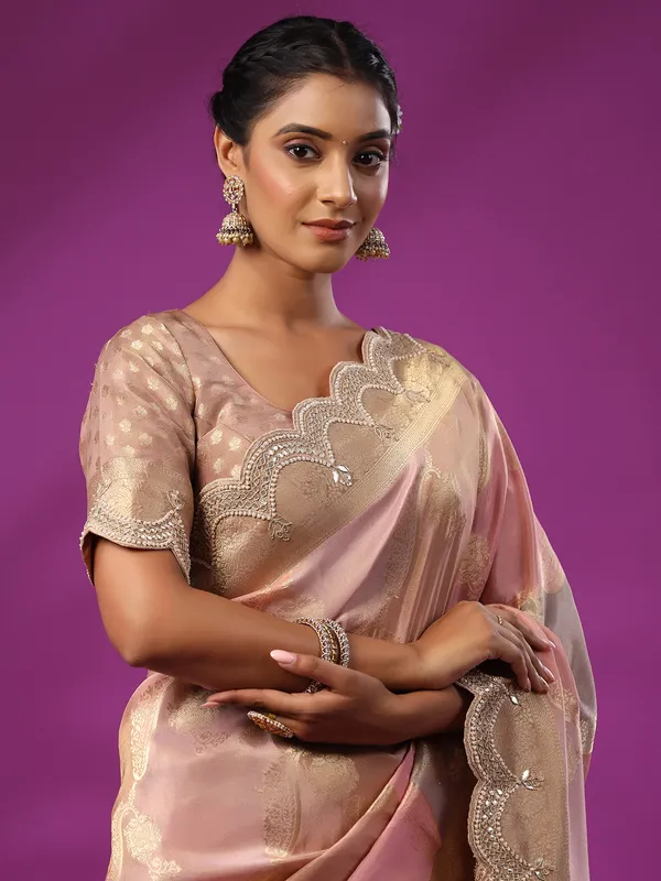 Rich mauve pink tissue silk saree