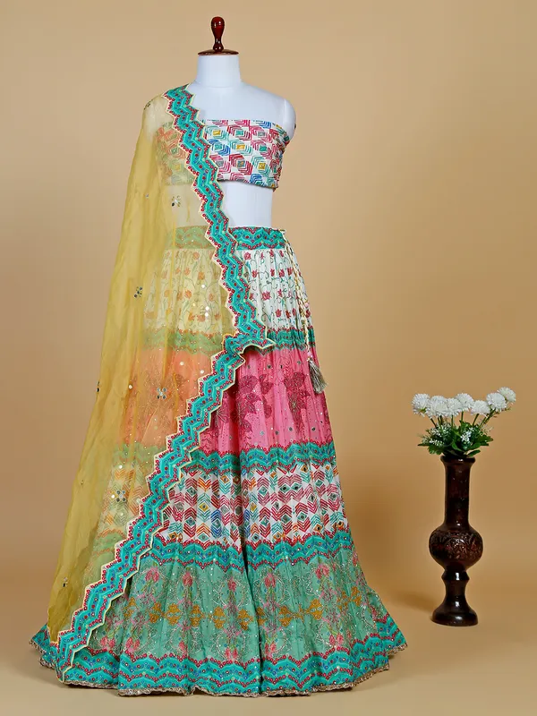 Rich multi color silk lehenga choli in printed