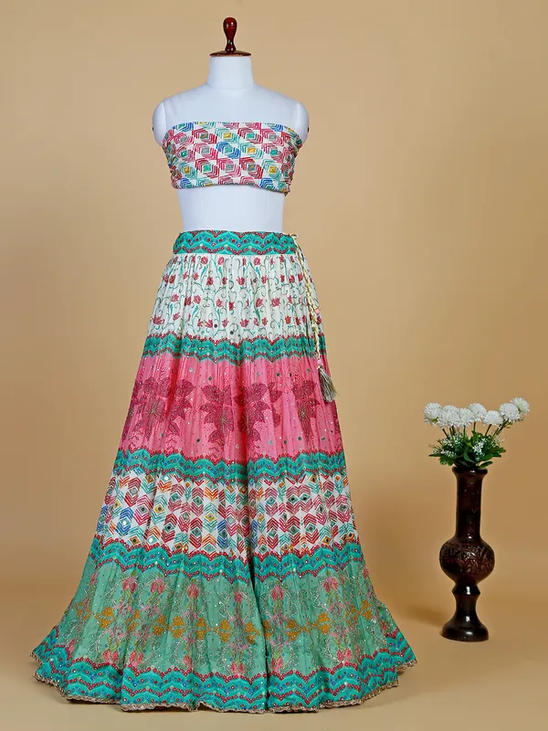 Rich multi color silk lehenga choli in printed