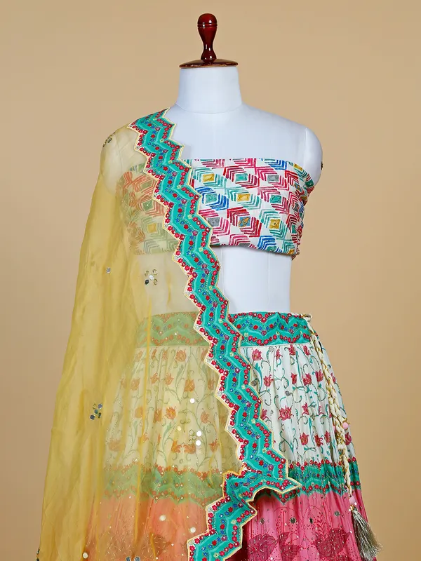 Rich multi color silk lehenga choli in printed