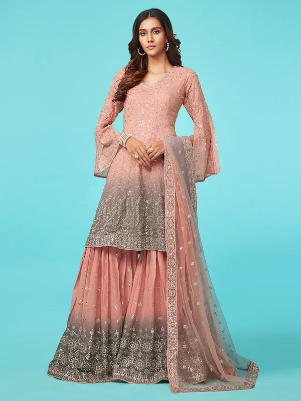 Rich peach georgette sharara suit