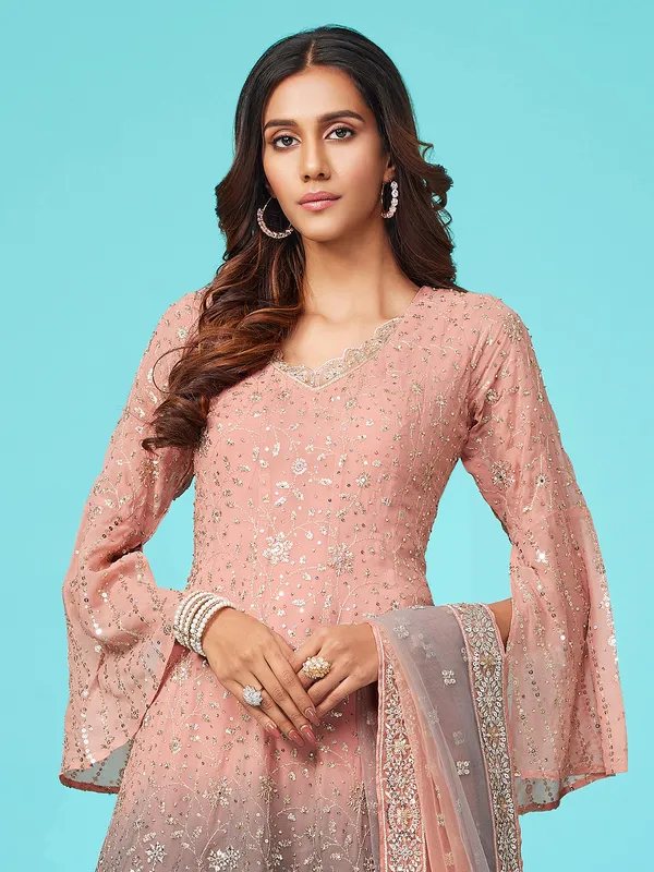 Rich peach georgette sharara suit