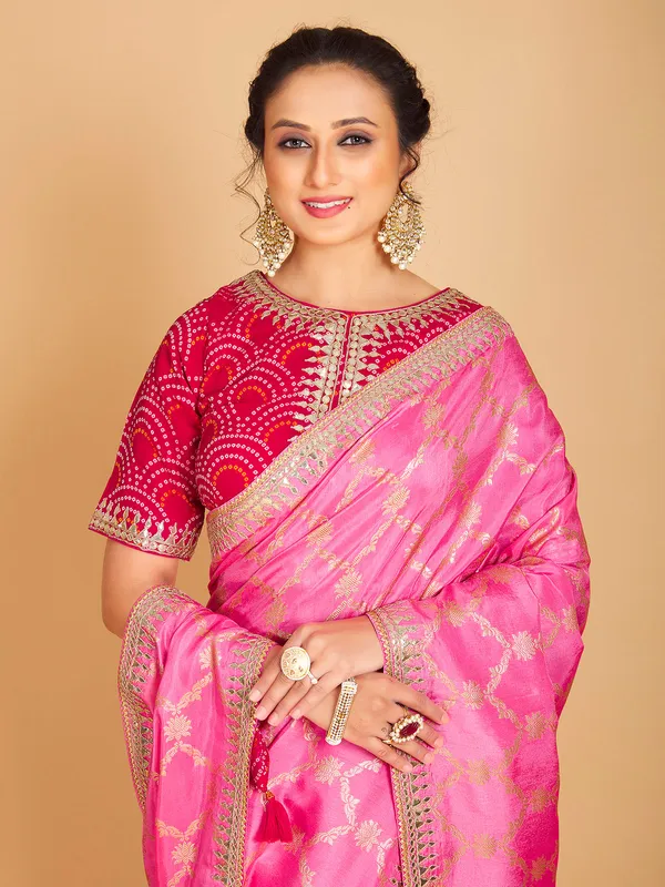 Rich pink dola silk saree