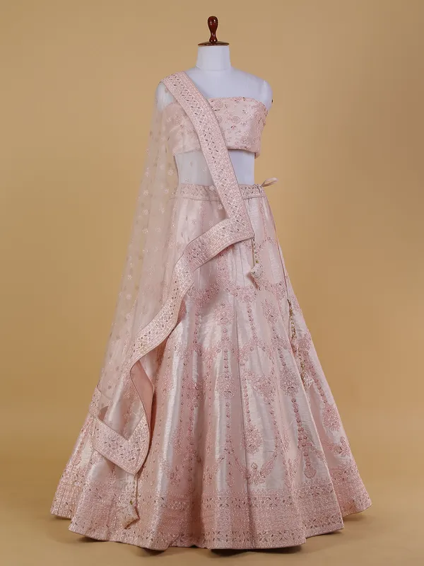 Rich raw silk light pink unstitched lehenga choli