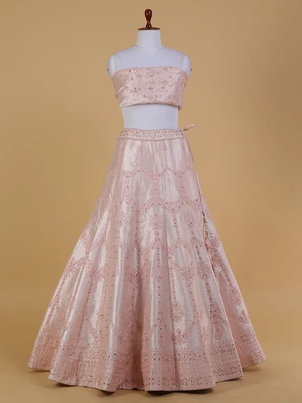 Rich raw silk light pink unstitched lehenga choli