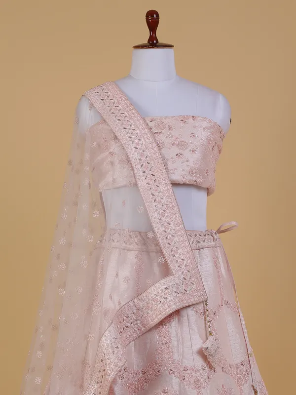 Rich raw silk light pink unstitched lehenga choli