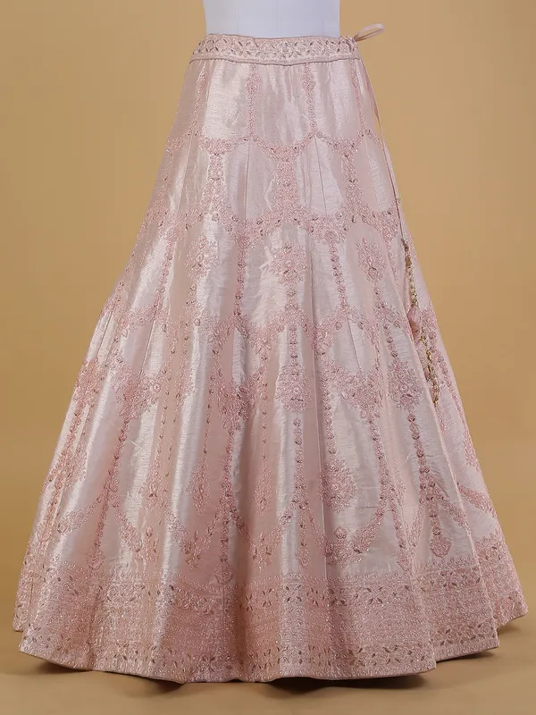 Rich raw silk light pink unstitched lehenga choli