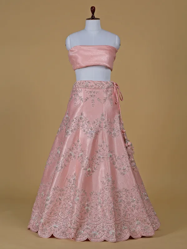 Rich raw silk peach lehenga choli