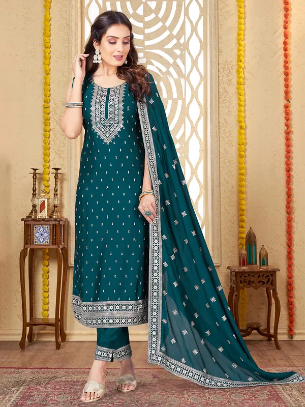 Rich silk salwar suit in rama blue