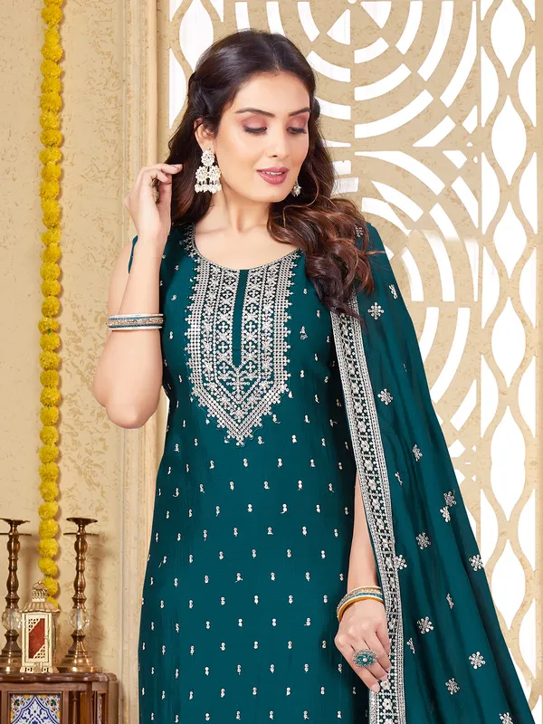 Rich silk salwar suit in rama blue