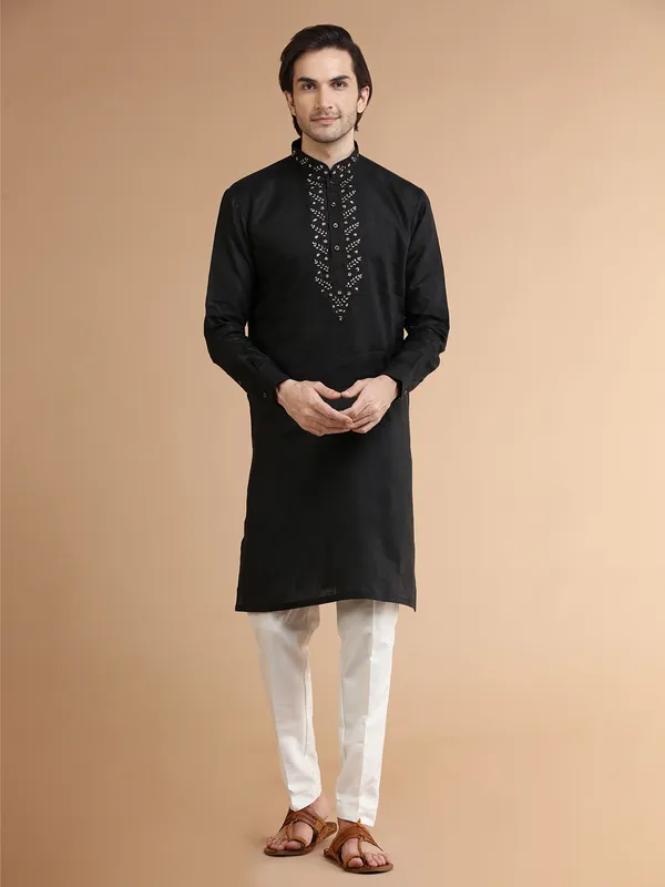 Rich black linen kurta suit