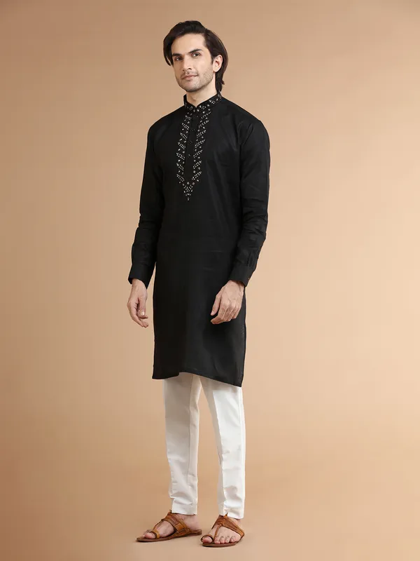 Rich black linen kurta suit