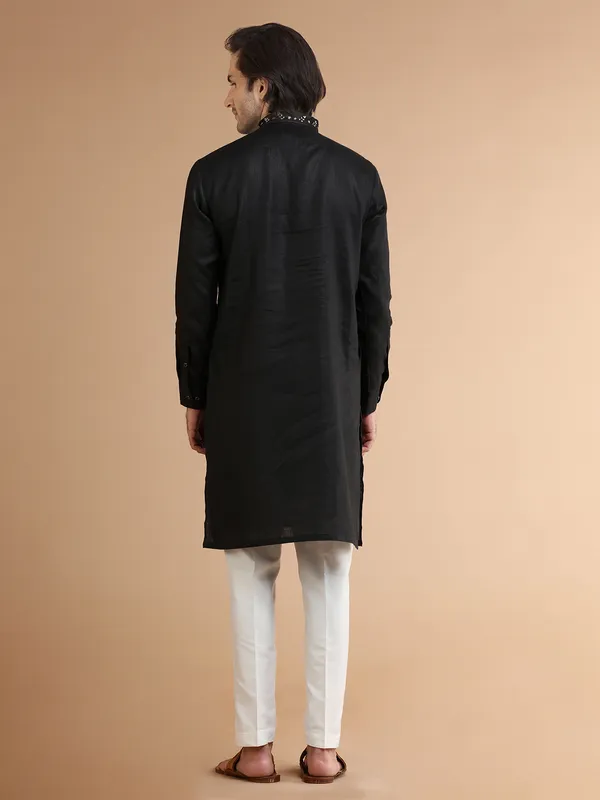 Rich black linen kurta suit