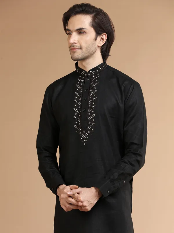 Rich black linen  Men Kurta pajama