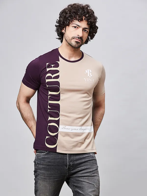 RIVER BLUE beige and wine men t-shirt in cotton