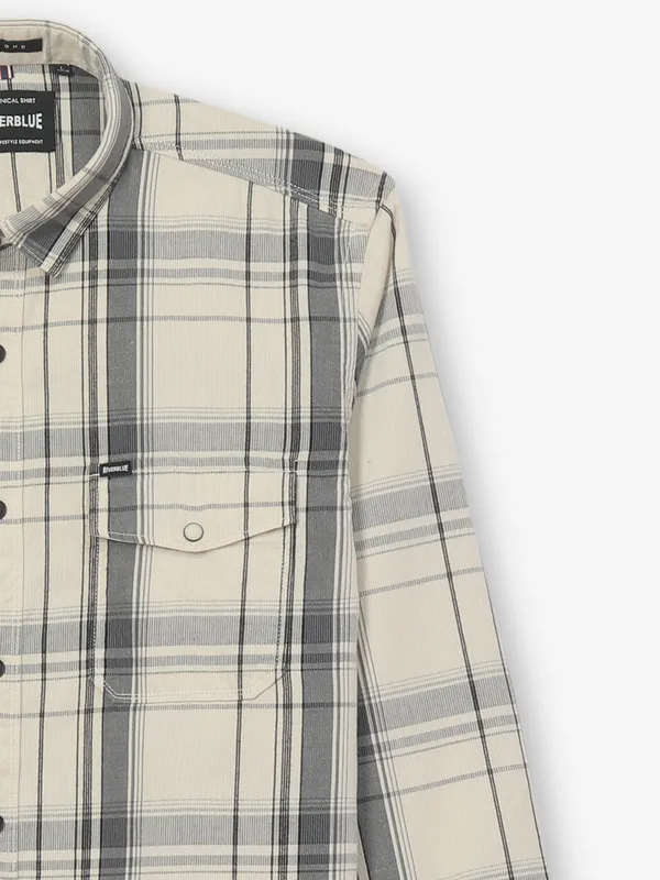 RIVER BLUE beige casual wear flannel shirt