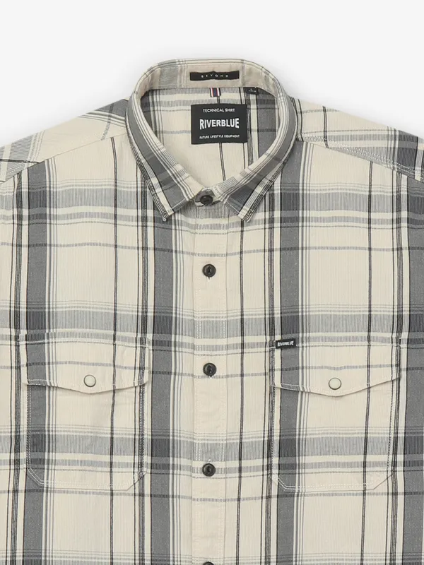 RIVER BLUE beige casual wear flannel shirt