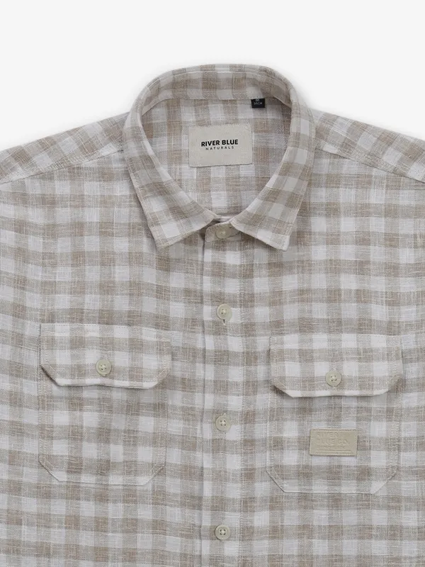 RIVER BLUE beige checks cotton shirt