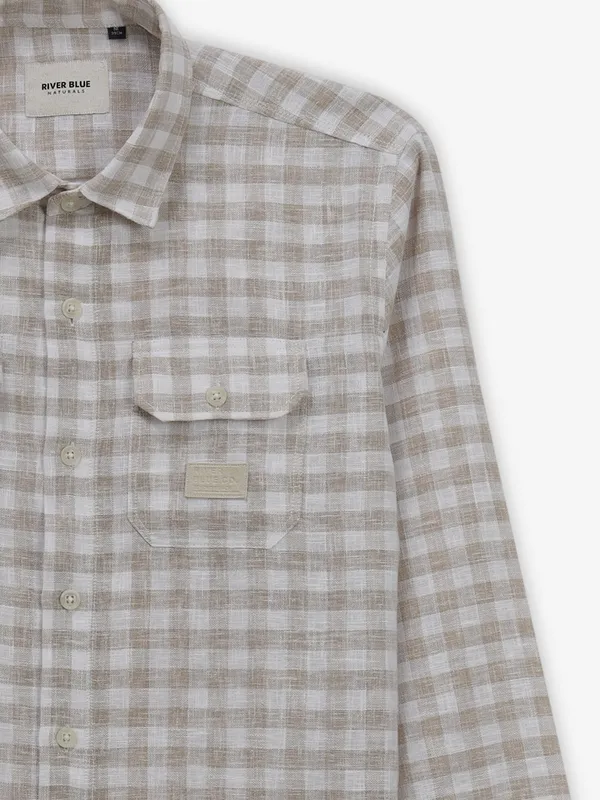 RIVER BLUE beige checks cotton shirt