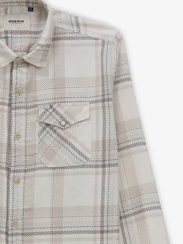 RIVER BLUE beige checks cotton shirt for mens