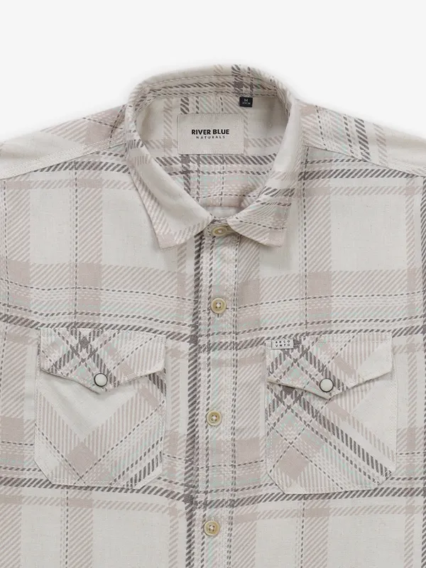RIVER BLUE beige checks cotton shirt for mens