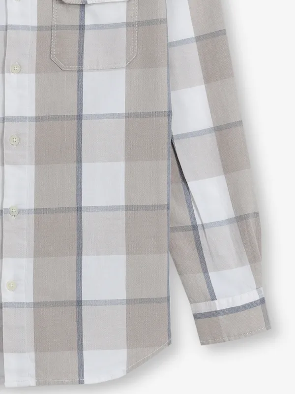 RIVER BLUE beige checks shirt for men