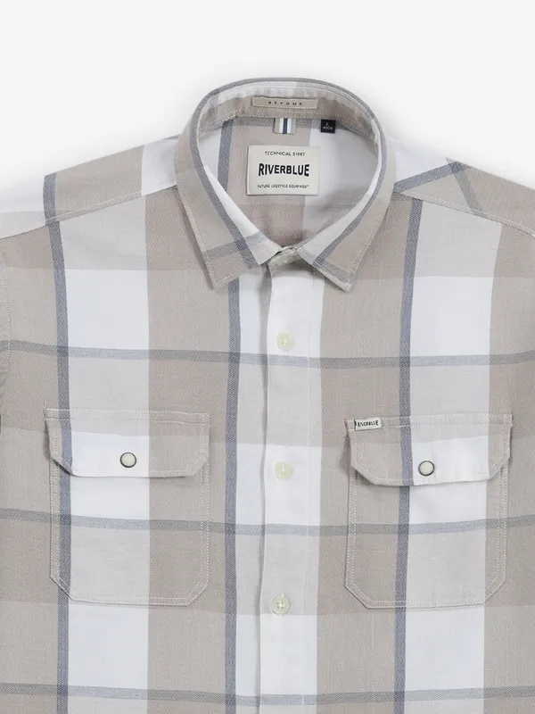 RIVER BLUE beige checks shirt for men