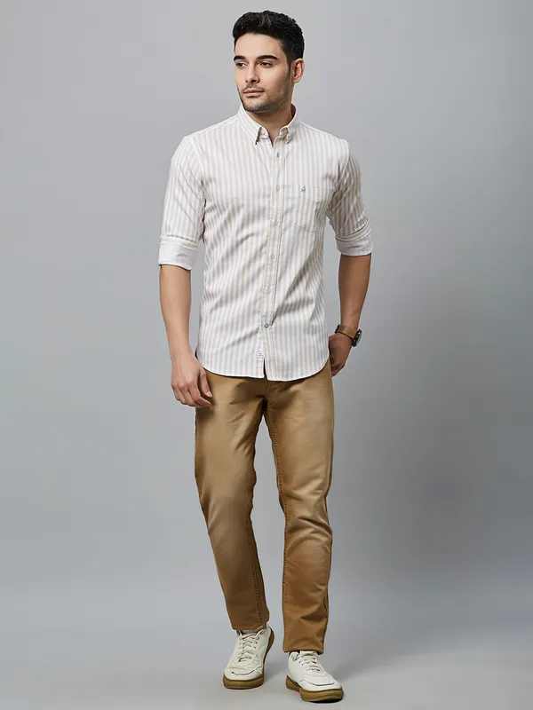 River Blue beige cotton stripe shirt