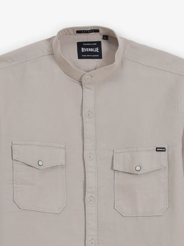RIVER BLUE beige palin cotton shirt for men
