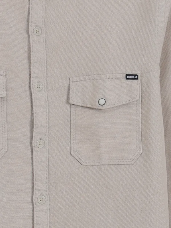 RIVER BLUE beige palin cotton shirt for men