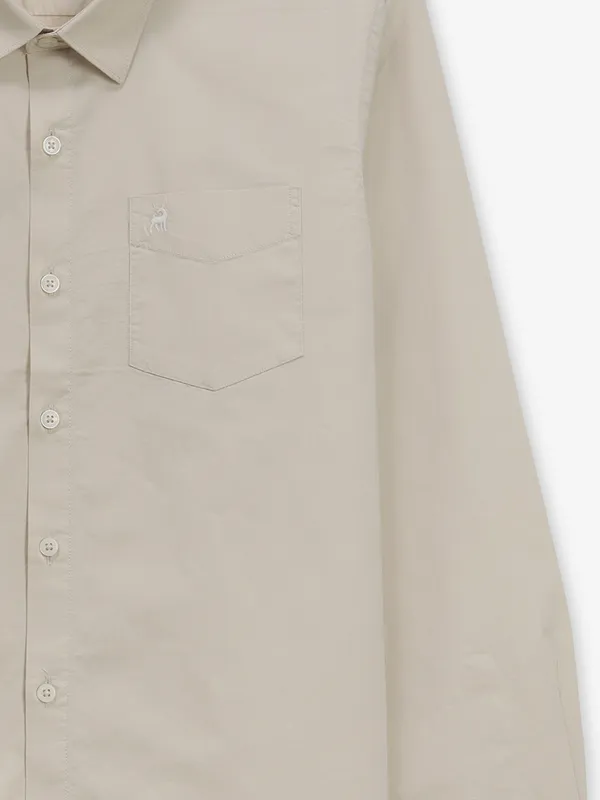 RIVER BLUE beige plain cotton shirt