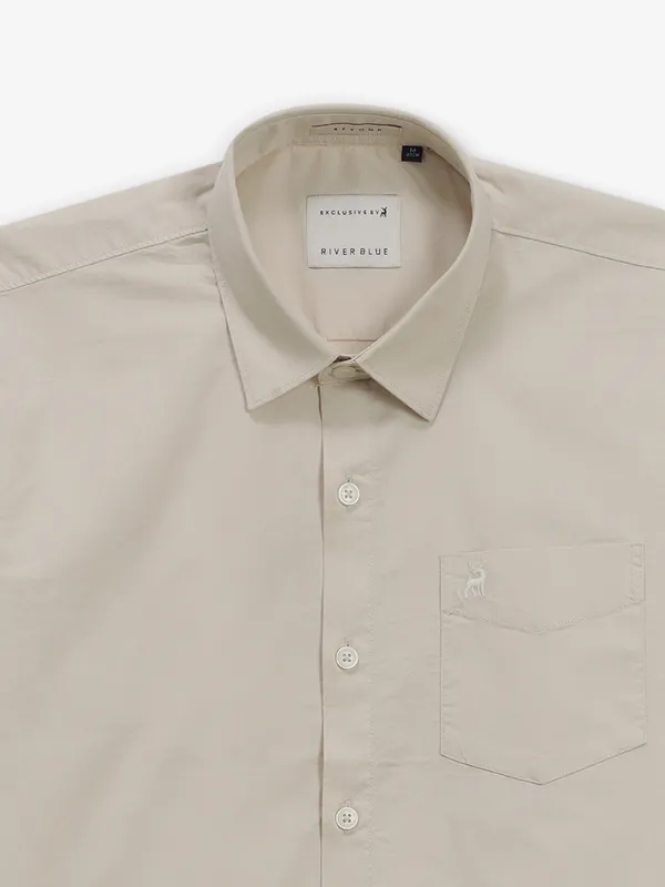 RIVER BLUE beige plain cotton shirt