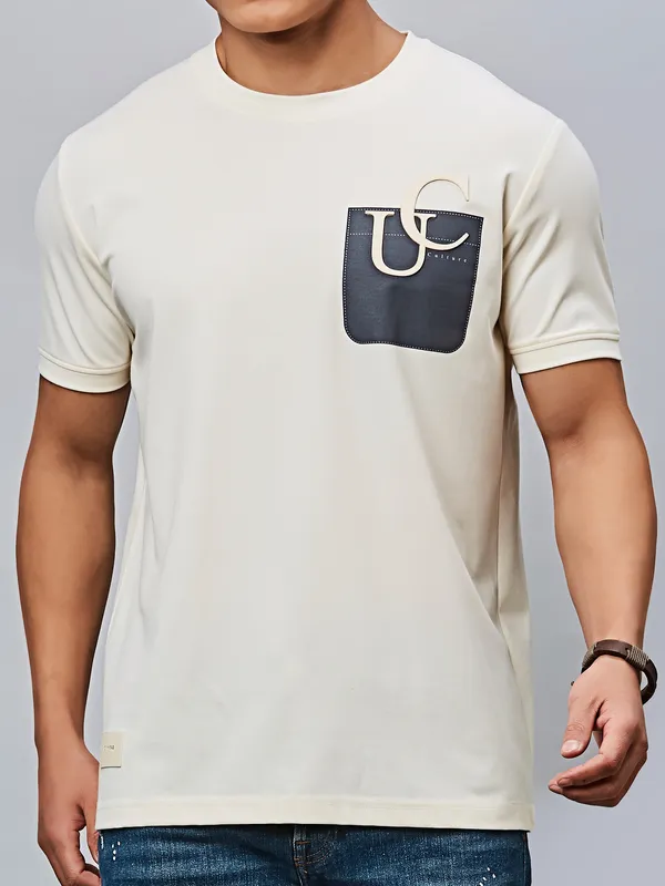 RIVER BLUE beige silk t-shirt for men