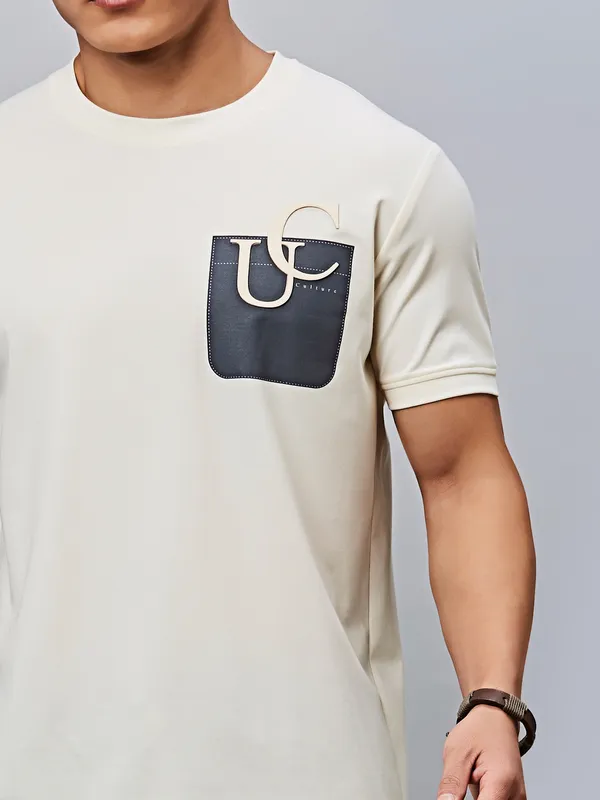 RIVER BLUE beige silk t-shirt for men