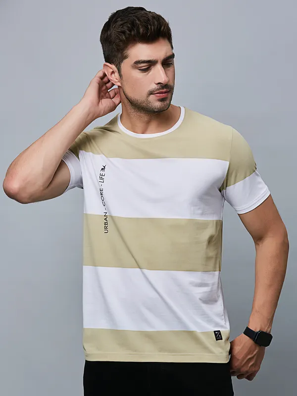 River Blue beige stripe cotton t-shirt