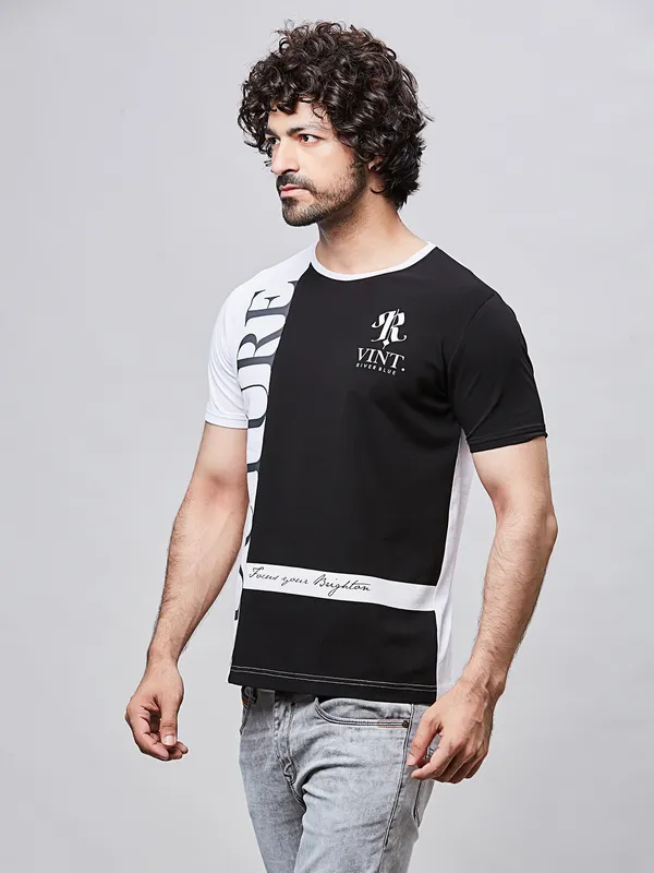 RIVER BLUE black and white printed men t-shirt for men