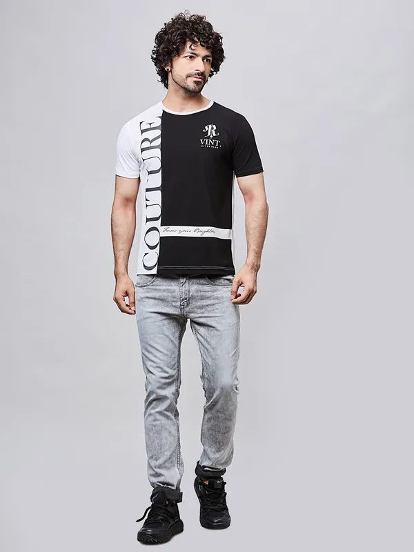 RIVER BLUE black and white printed men t-shirt for men