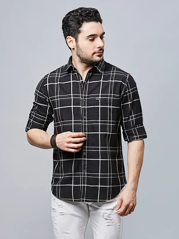 RIVER BLUE black casual flannel shirt for men