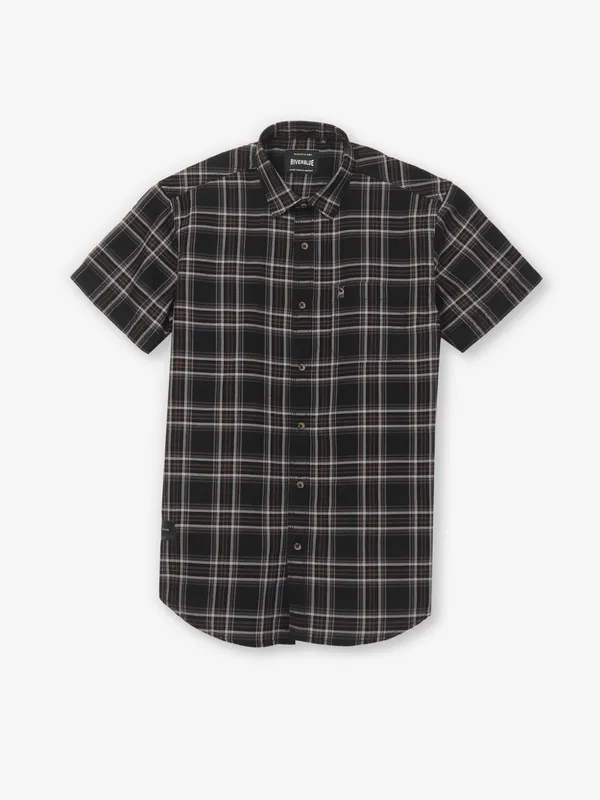 RIVER BLUE black casual wear flannel shirt