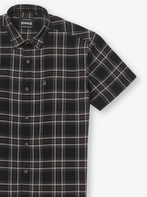 RIVER BLUE black casual wear flannel shirt