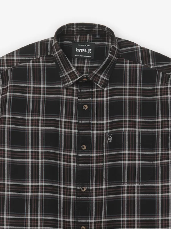 RIVER BLUE black casual wear flannel shirt