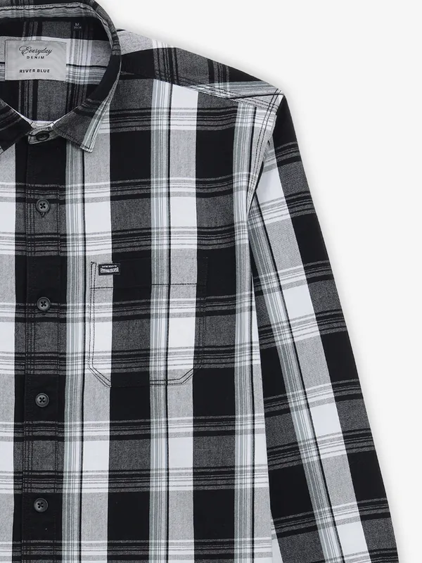 RIVER BLUE black checks cotton shirt for casual wear