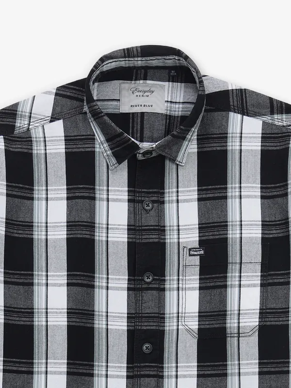 RIVER BLUE black checks cotton shirt for casual wear